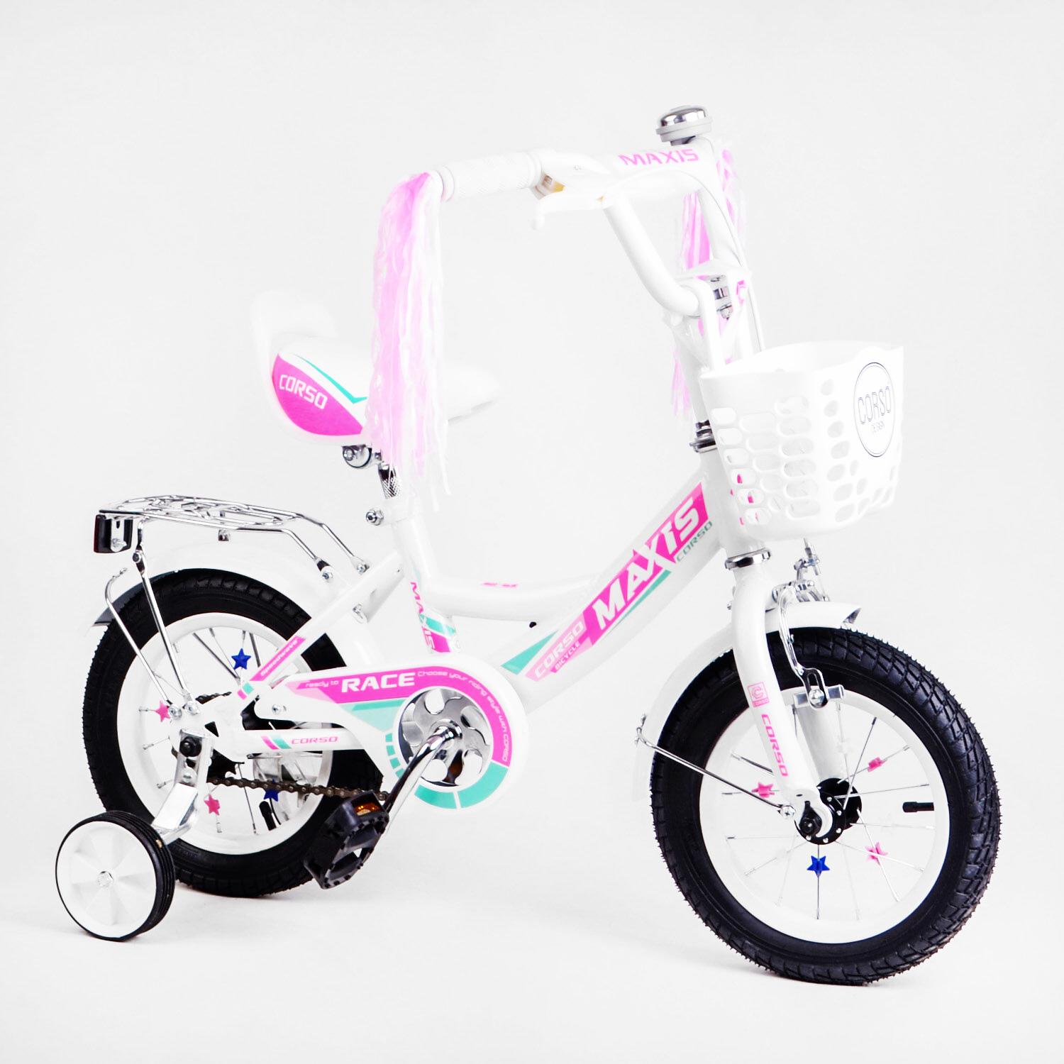 Детский велосипед Corso Maxis 12" с корзинкой White/Pink (113867)