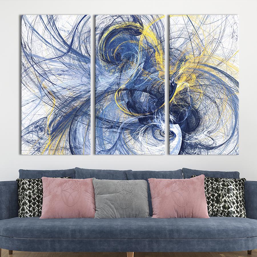 Модульная картина триптих Синие абстактные спирали 128x81 см (18-31)