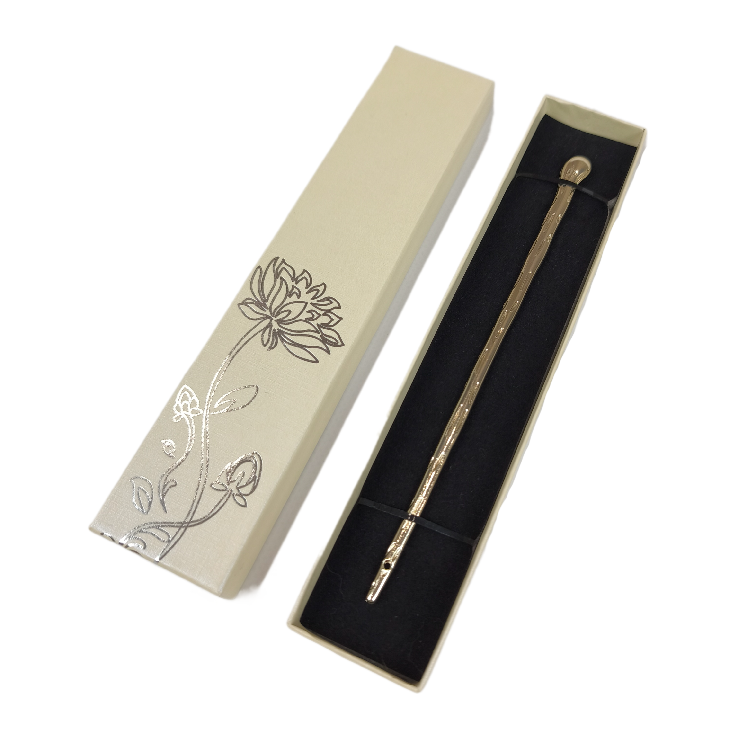 Шпилька-палочка для волос китайский стиль металлическая в подарочной упаковке Золотистый (R8105)