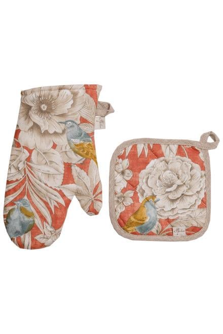 Прихватка с перчаткой Птичка на терракоте 20x20/32x16 см (34835)