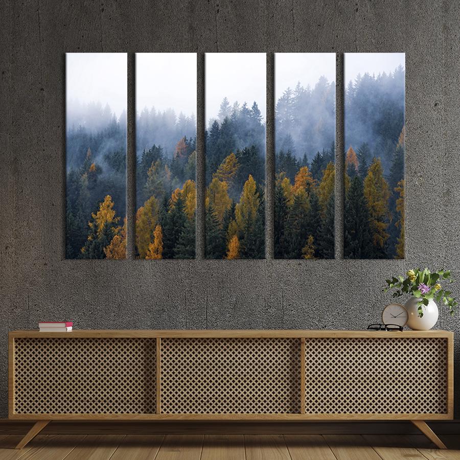 Модульна картина із 5 частин на холсті інтер'єрна картина Туман Північний ліс 155x95 см (638-51)