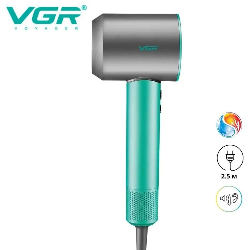 Фен для волос VGR V-440 профессиональный 1400 Вт Green (tf7291) - фото 2 Фен для волос VGR V-440 профессиональный 1400 Вт Green (tf7291) - фото 2