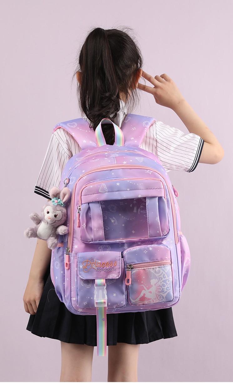 Шкільний рюкзак для дівчинки Princess з іграшкою та значками Бузковий (2444751666) - фото 6