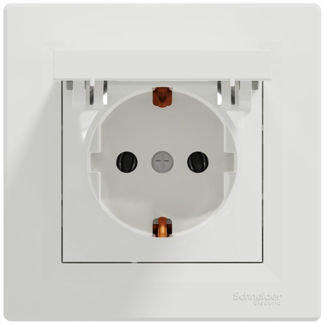 Розетка одинарная с заземлением и крышкой Schneider Electric Electric Asfora Белый (00000003057)