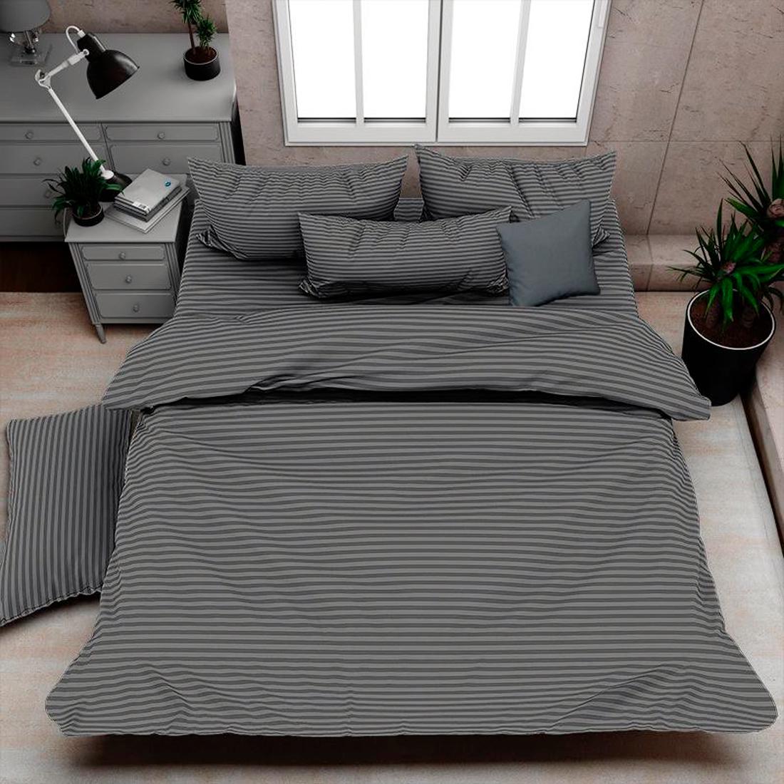 Комплект постільної білизни LoveYouНоме Смужка Gold євро бязь Сірий/Темно-сірий (7377)