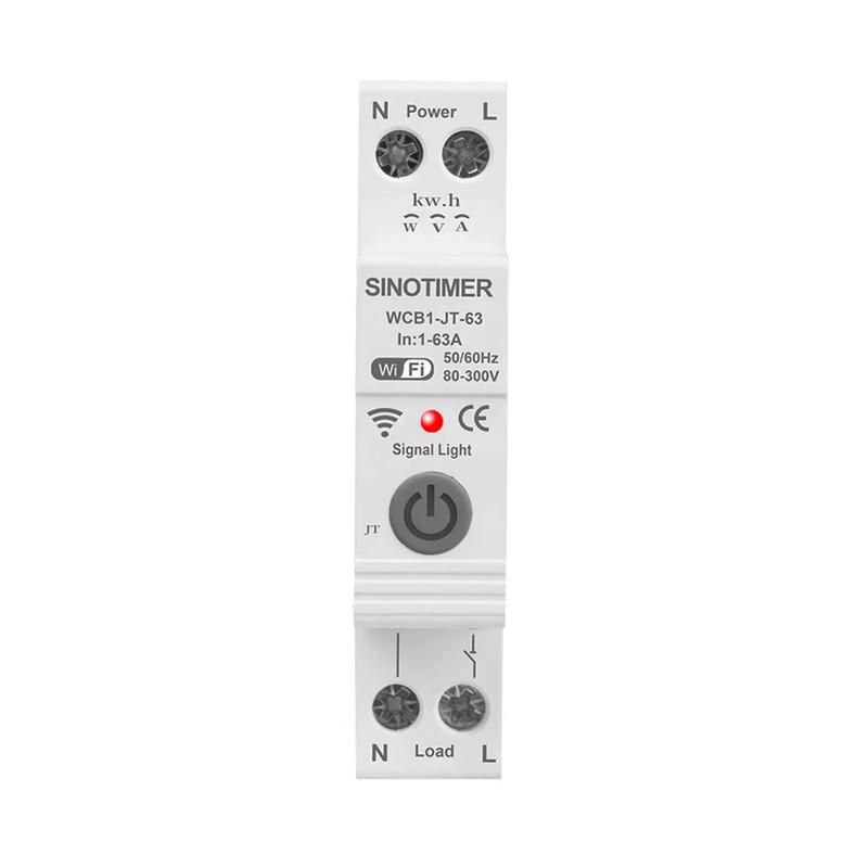 Выключатель умный WiFi Sinotimer с полной защитой/счетчиками/таймером 1P+N 63A 230V Smart Life/Tuya (WCB1-JT-63)