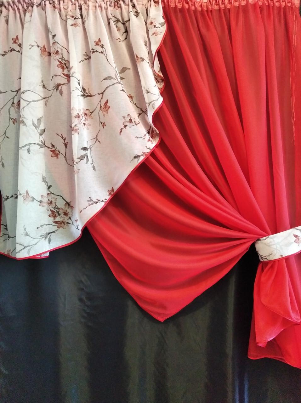 Занавеска кухонная Угол шифон с ламбрекеном батист 300х170 см Красный (ул-19) - фото 4