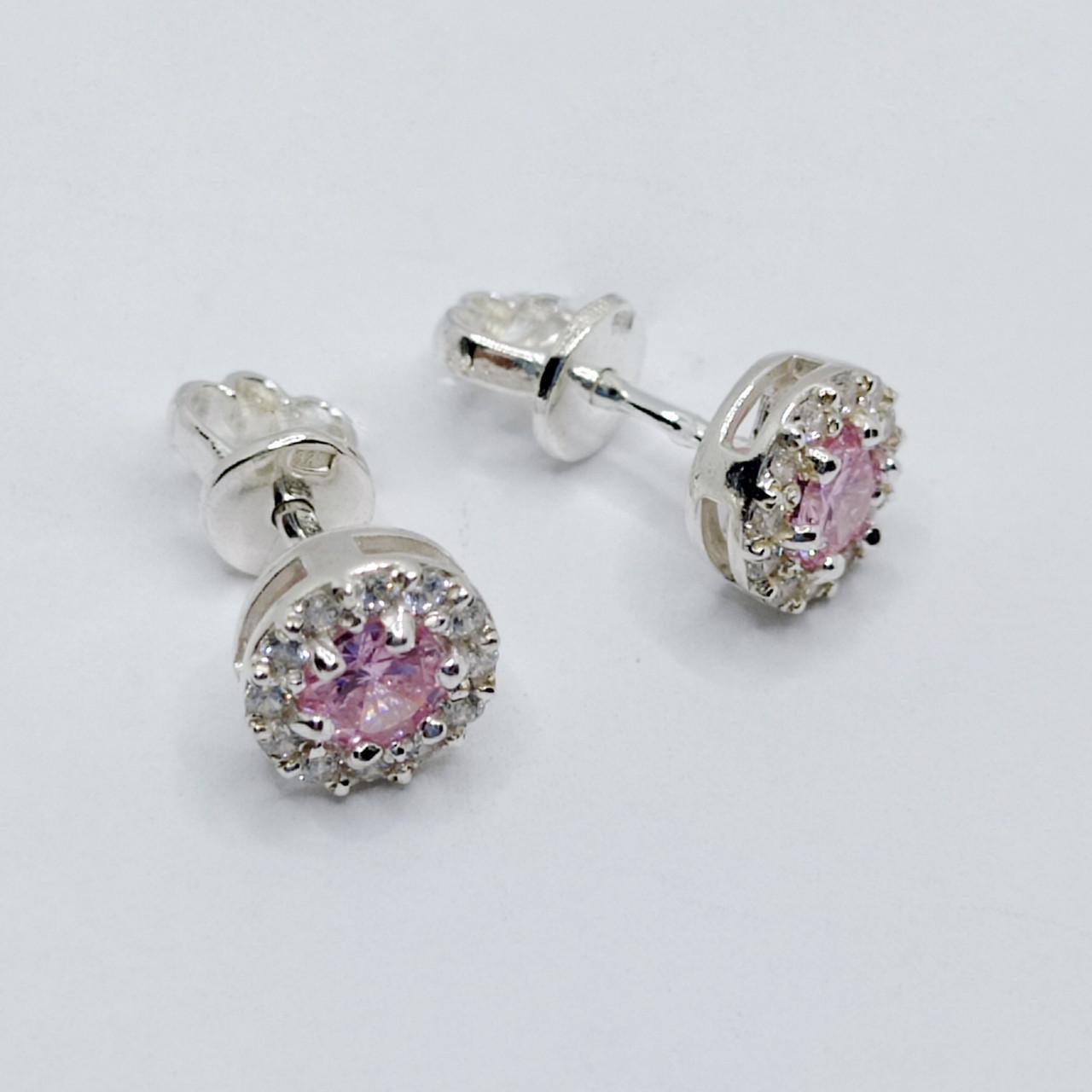 Серьги серебро винтики имитация розовый топаз 925° 1,90 г (2821)