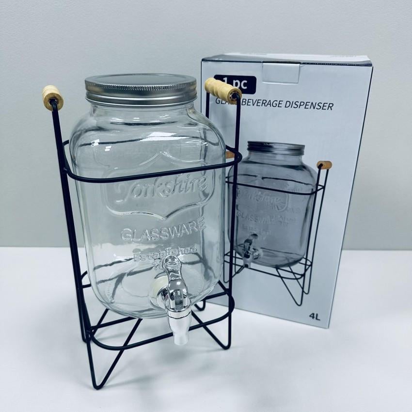 Лимонадник для напитков S&T 3423 стеклянный с металлической крышкой на подставке 4 л (2569001331) - фото 1