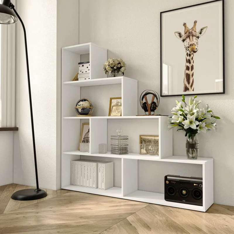 Стеллаж для книг и декора на 6 ячеек GT-57 1422х280х1427 мм Белый