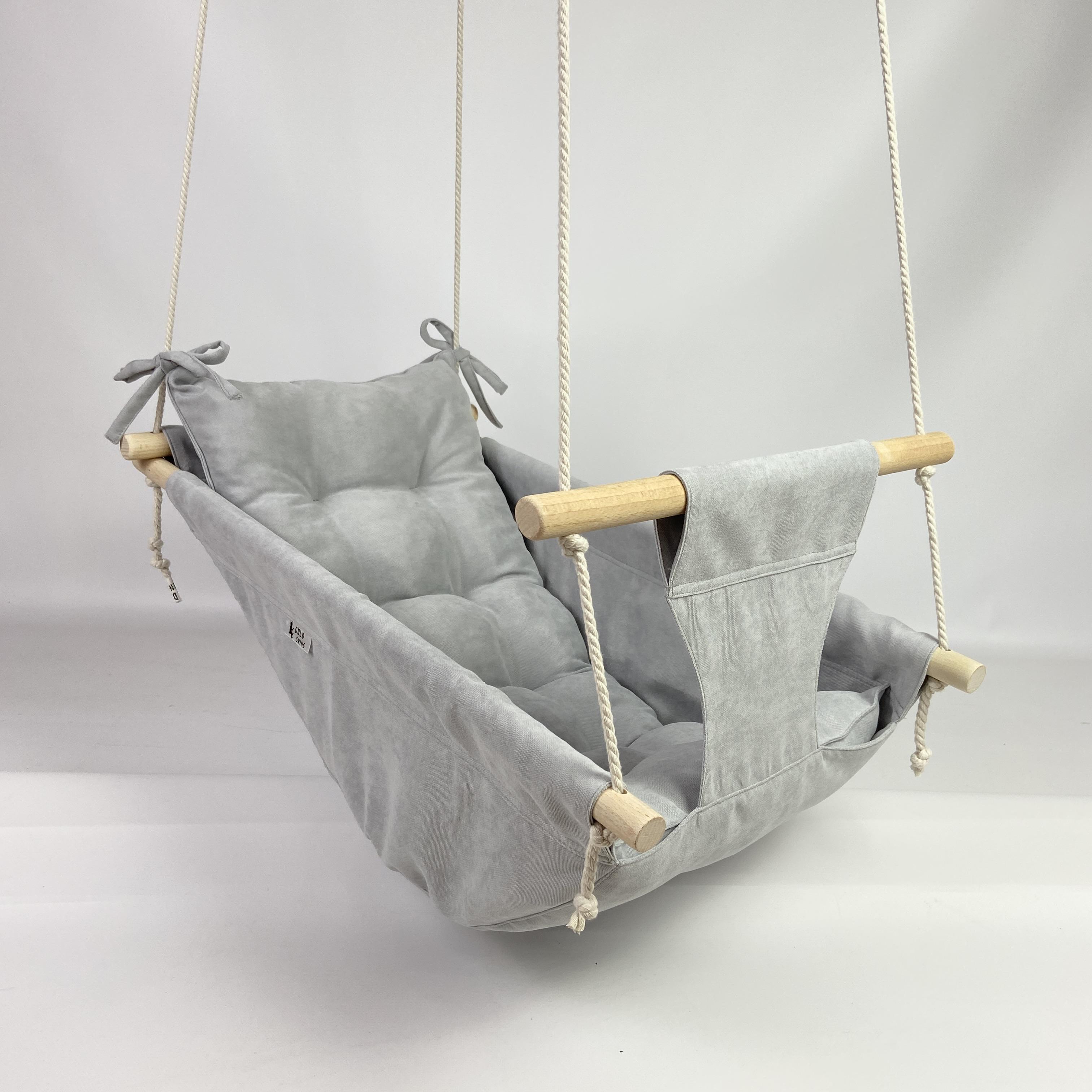 Подвесные детские качели Колыбелька из микровелюра Светло-серый (gs-8855)