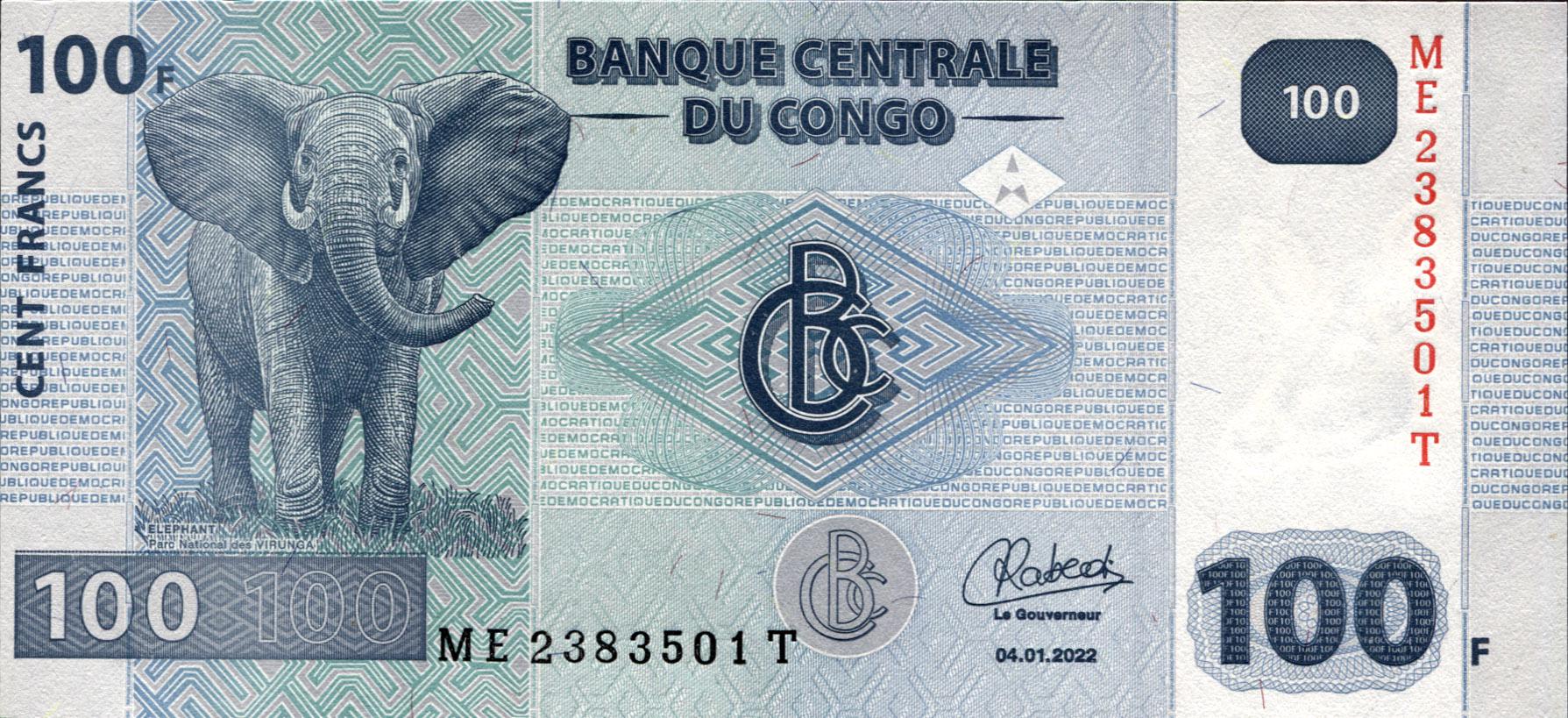 Коллекционная банкнота Конго ДР 2022 100 франков P98c UNC