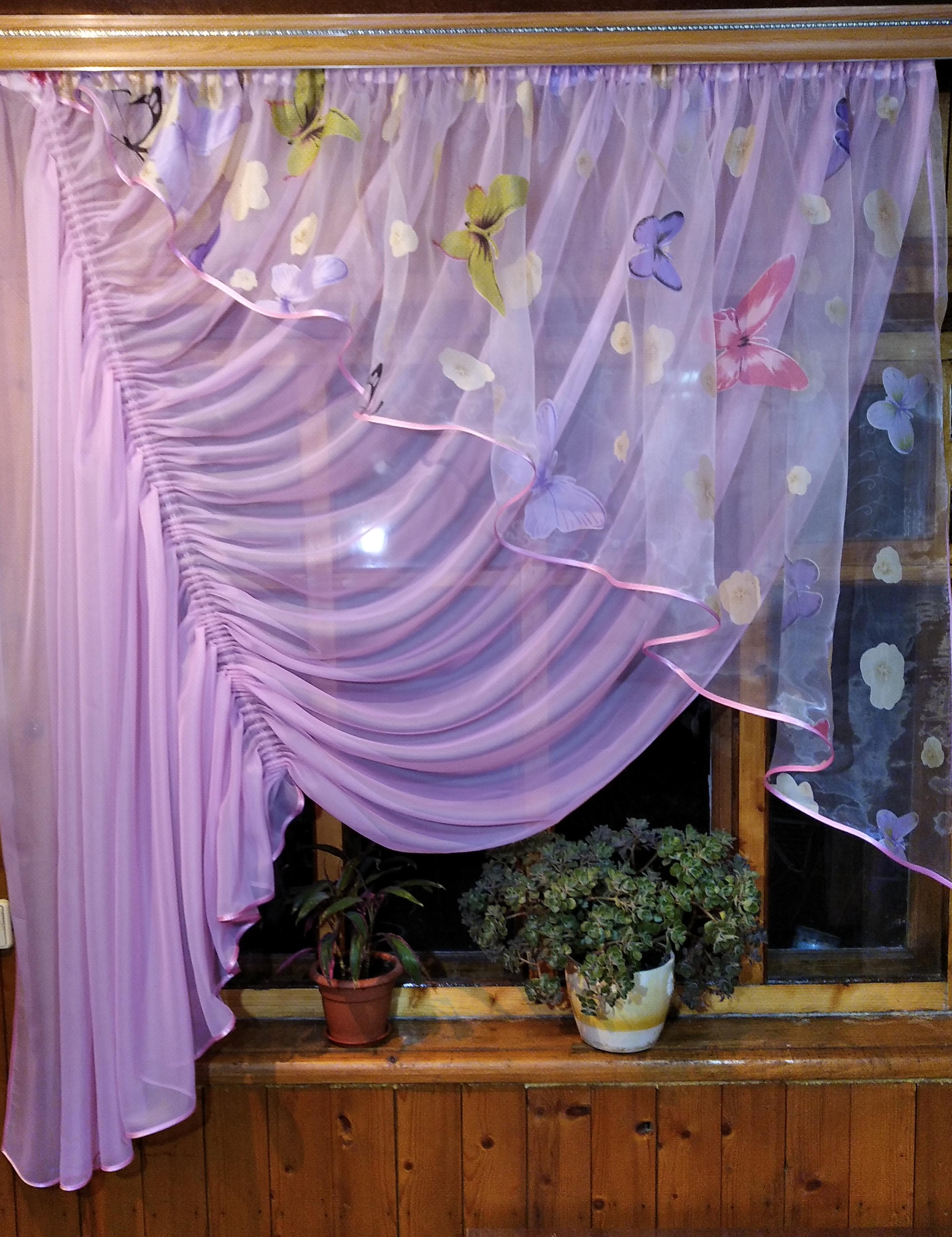Занавеска готовая Камелия бабочка левая Сиреневый - фото 3