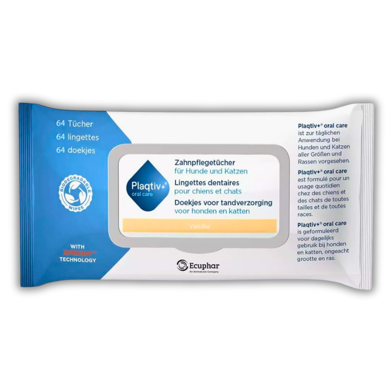 Салфетки стоматологические Plaqtiv+ для ухода за зубами кошек и собак 64 шт. (8885)