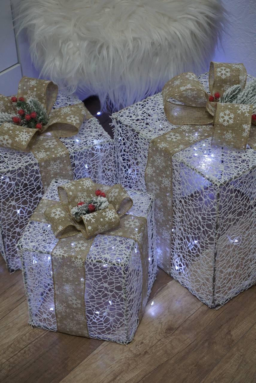 Гірлянда світлодіодна Подарунки новорічна на батарейках Білий (1260)