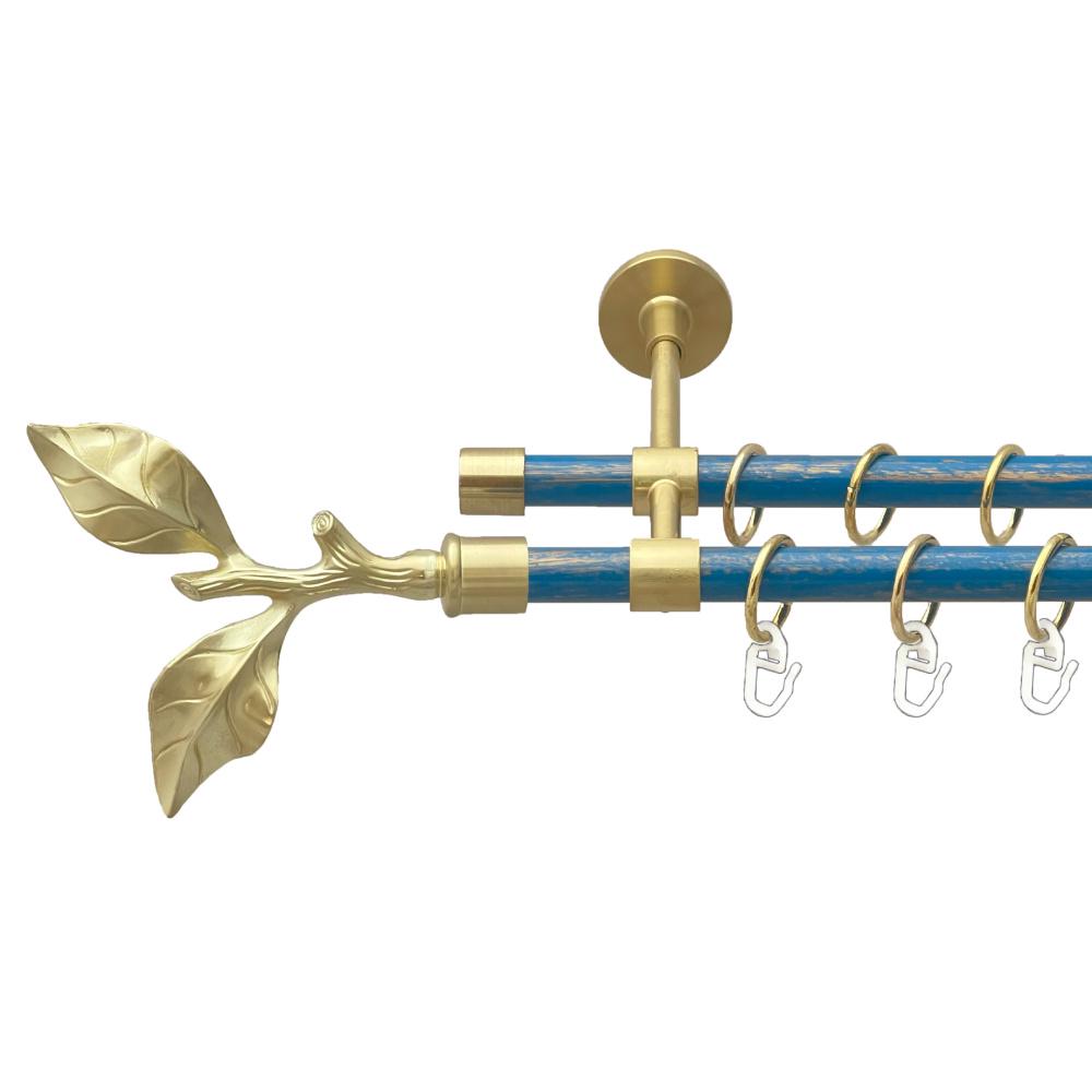 Карниз Orvit Листок Троянди металевий дворядний закритий гладка труба кільце металеве Матове - Блакить 16/16 мм 300 см Золото (00-00025071)