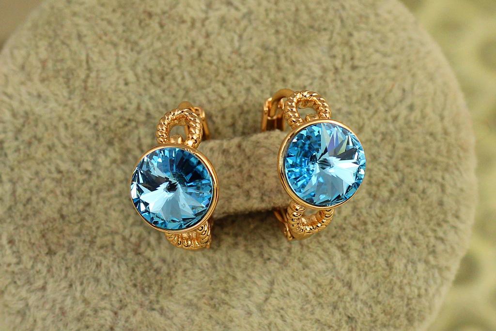 Сережки Xuping Jewelry Мідея з блакитним каменем Сваровські 1,6 см Золотистий