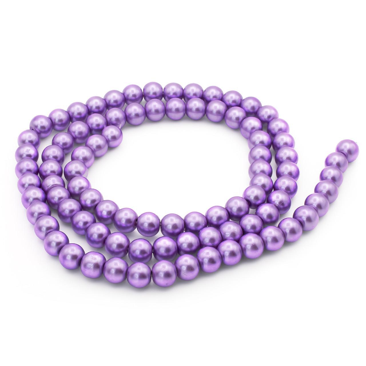 Бусины стеклянные на нитке под жемчуг 10 мм 80 см 90 шт. Фиолетовый светлый (БЖ0010к45)