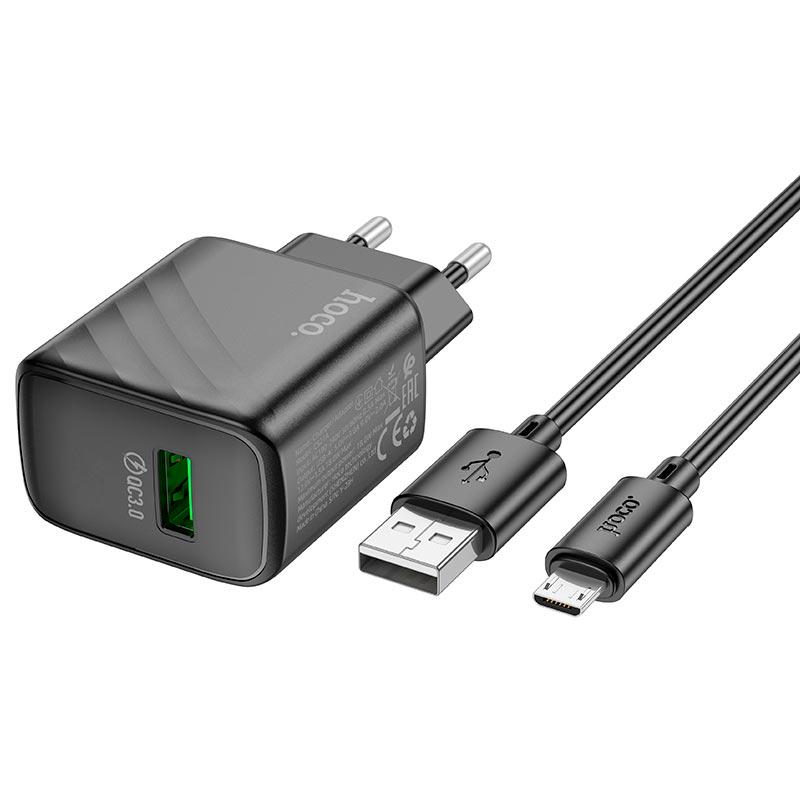 Зарядний мережевий адаптер Hoco CS21A Micro USB cable Rich single port charger USB 18W 3A Black