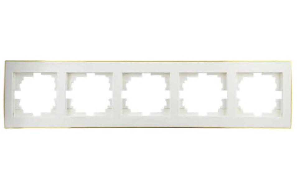 Рамка п'ятимісна горизонтальна Lezard Rain з боковою вставкою Золотой/Білий (00000004896)