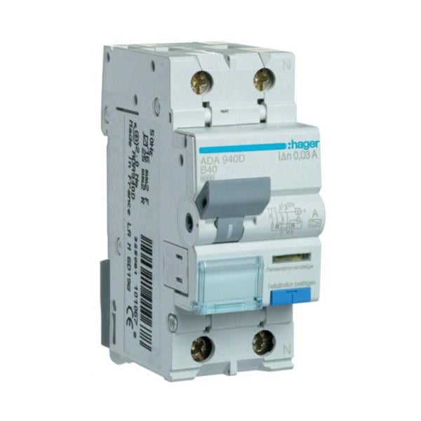 Дифавтомат Hager 2 полюса 6kA тип B 40A 30mA тип A ADA940D (74337)