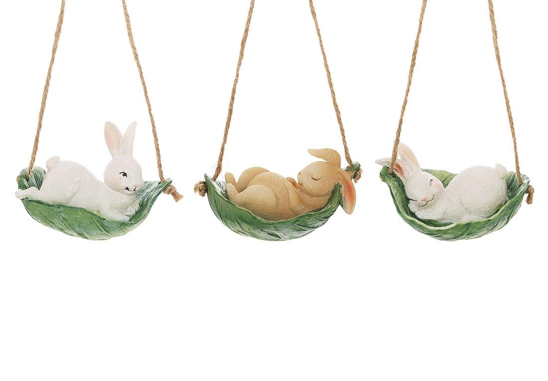 Декоративная подвеска Кролик в листьях капусты три дизайна 9x7x6,5 см (838-529)