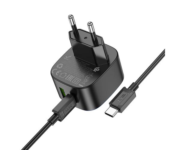 Устройство сетевое зарядное Hoco CS32A Type-C/USB QC3.0 PD20W с кабелем Typy-C to Type-C Black - фото 4 Устройство сетевое зарядное Hoco CS32A Type-C/USB QC3.0 PD20W с кабелем Typy-C to Type-C Black - фото 4