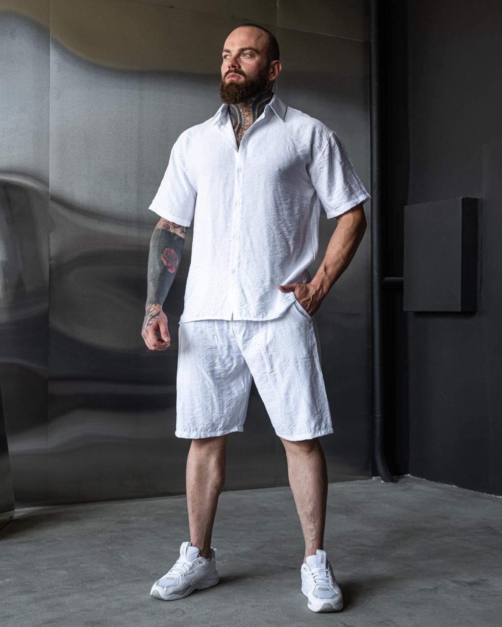 Комплект чоловічий літній лляний жатка S Білий (24877/2/1) - фото 2 Комплект чоловічий літній лляний жатка S Білий (24877/2/1) - фото 2