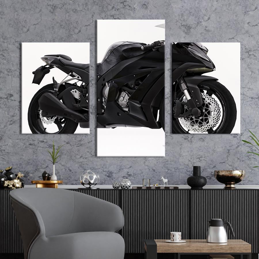 Картина на холсте триптих Стильный мотоцикл Kawasaki Ninja 400 141x90 см (1240-32)