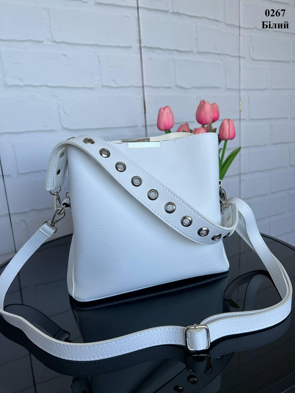 Сумка женская через плечо кросс-боди с двумя съемными ремнями из экокожи Белый - фото 3 Сумка женская через плечо кросс-боди с двумя съемными ремнями из экокожи Белый - фото 3