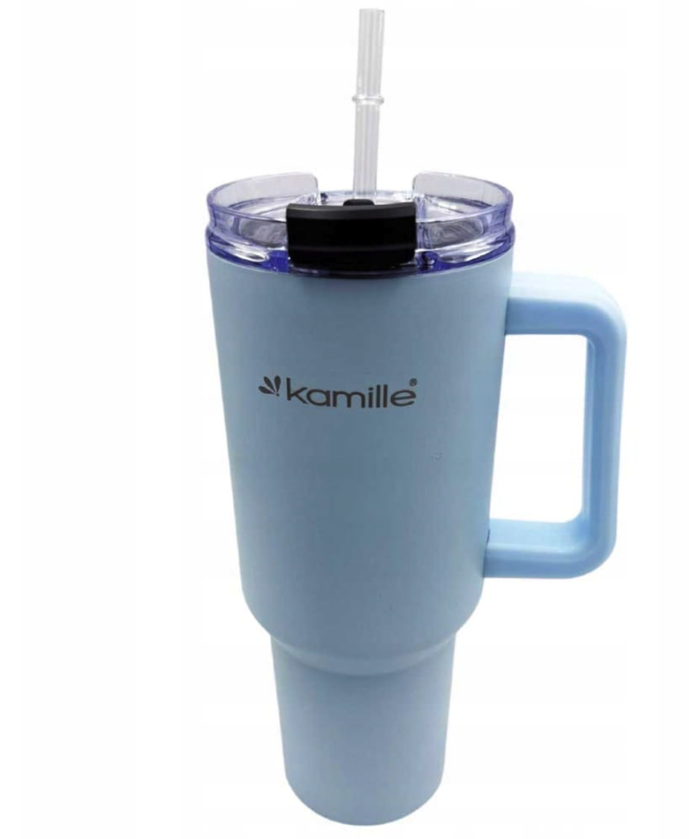 Термочашка с трубочкой Kamille для чая/кофе из нержавеющей стали 1200 мл Голубой (2174)