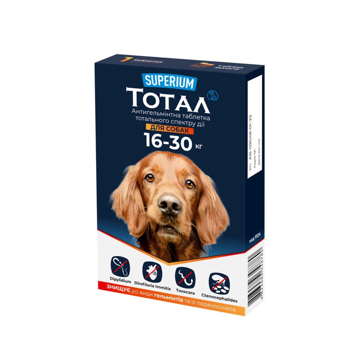 Пігулка Суперіум Тотал від гельмінтів та ектопаразитів для собак 16-30 кг (9124) - фото 