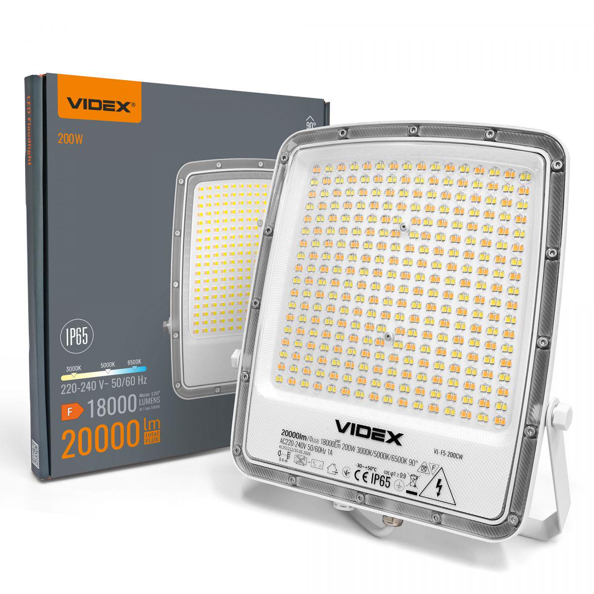 Прожектор Videx F5 200W 3000-5000-6500K 230V White (VL-F5-200CW)