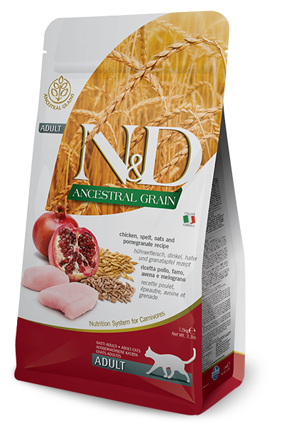 Корм сухий N&D Low Grain Cat Chicken&Pomegranate низькозерновий для дорослих котів курка/ганат 300 г