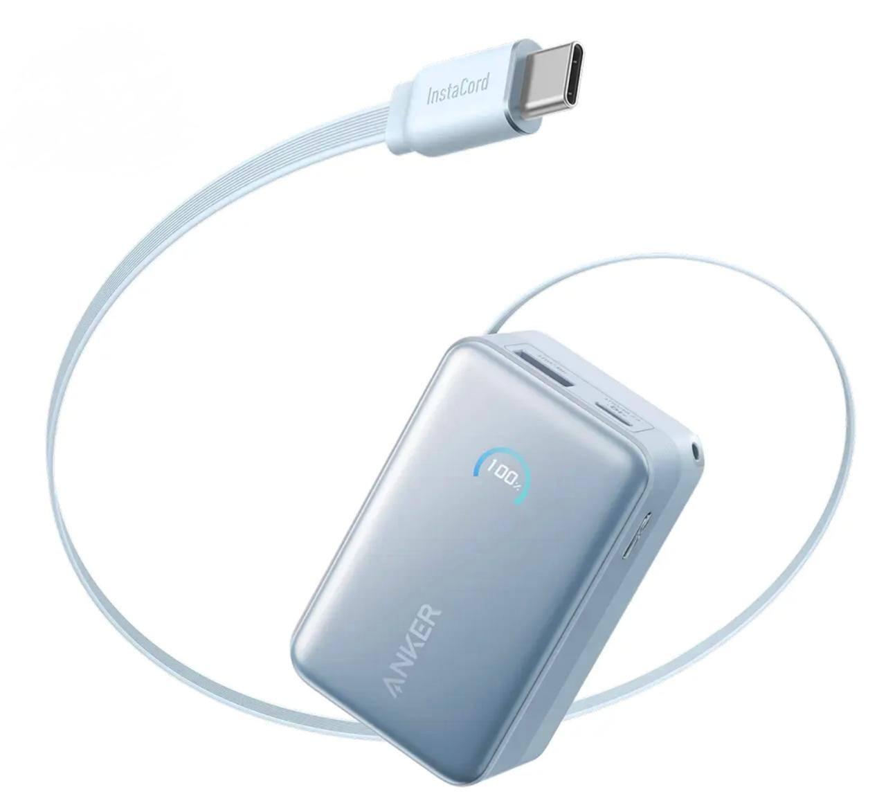 Повербанк Anker Nano 10000 mAh с выдвижным кабелем 70 см и мощностью 45W Blue (A1638H31)