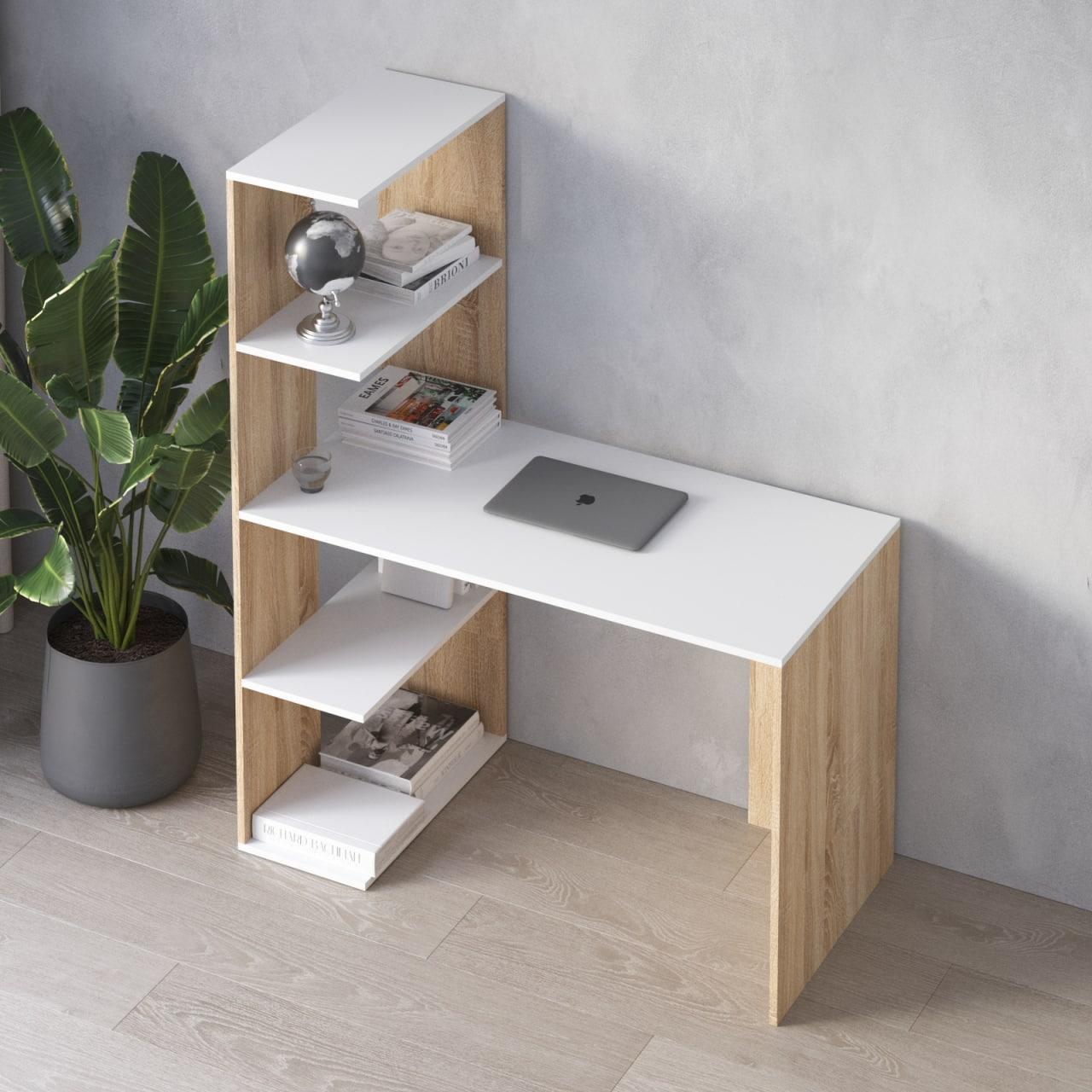 Письменный стол VAYS с полками 120х60х148 см Дуб сонома/Белый (30771620)