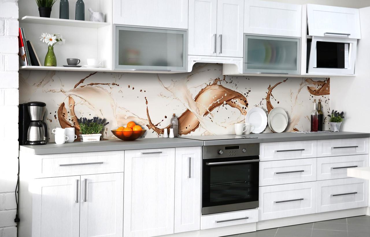 Кухонный фартук Молоко и какао/Брызги виниловый самоклеющийся 600х2500 мм Бежевый