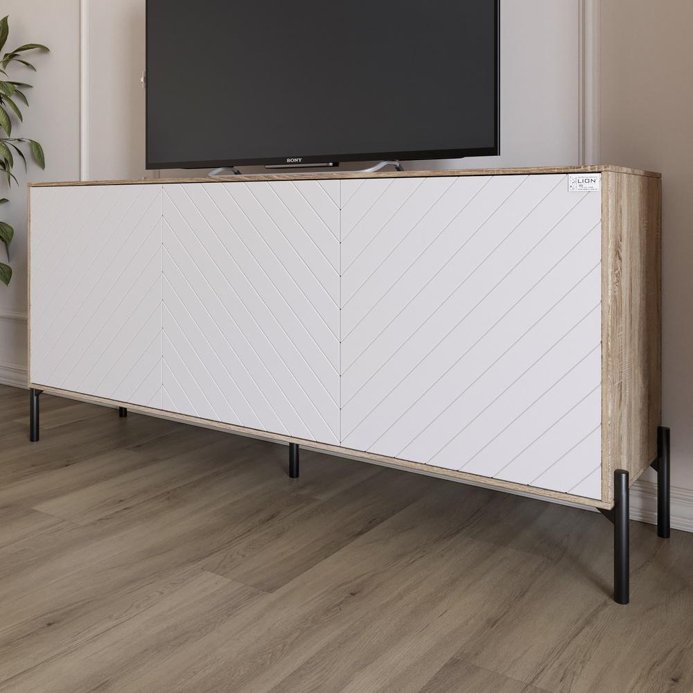 Тумба под телевизор Lion Амарант с черными металлическими ножками 168x40x76,5 см Дуб сонома трюфель/Белый (000-000-2370)