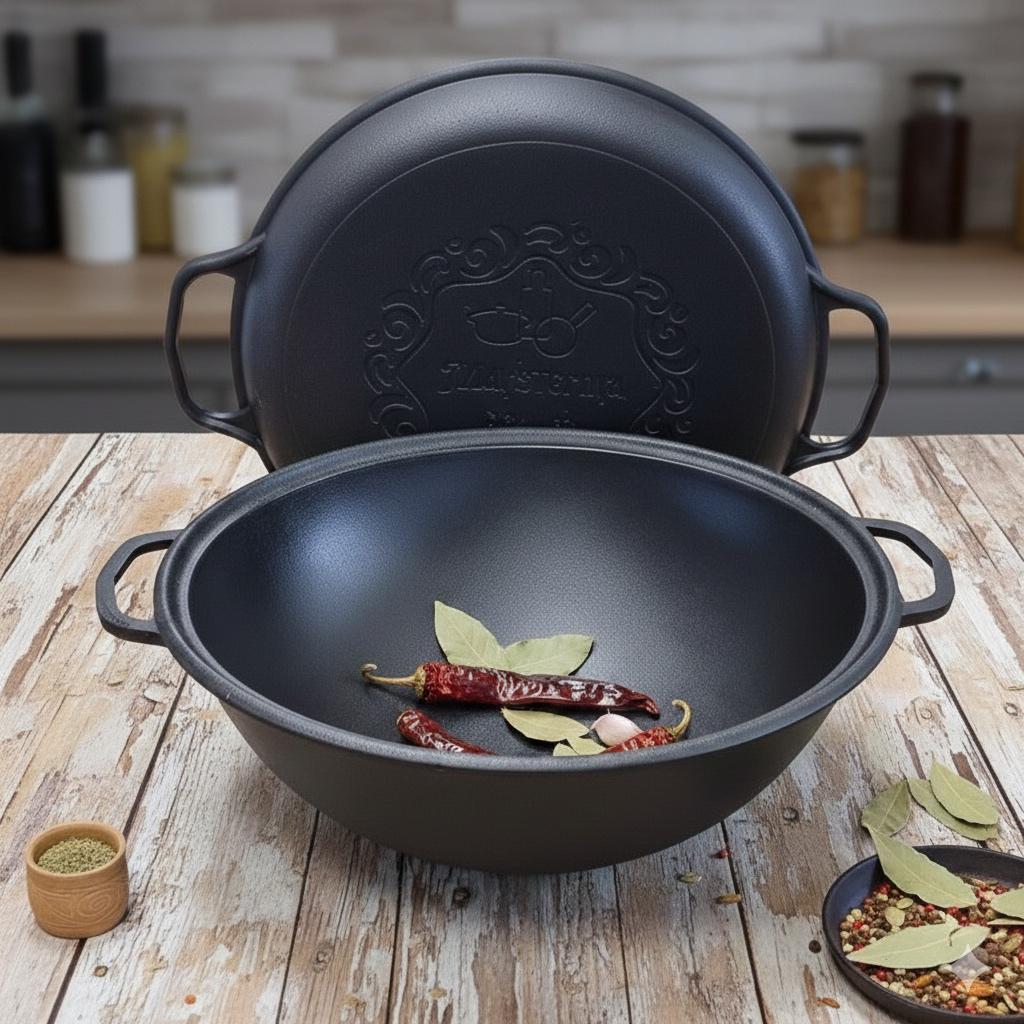 Казан чугунный узбекский WOK Maysternya с крышкой-сковородой 8 л d 34 см (31962958)