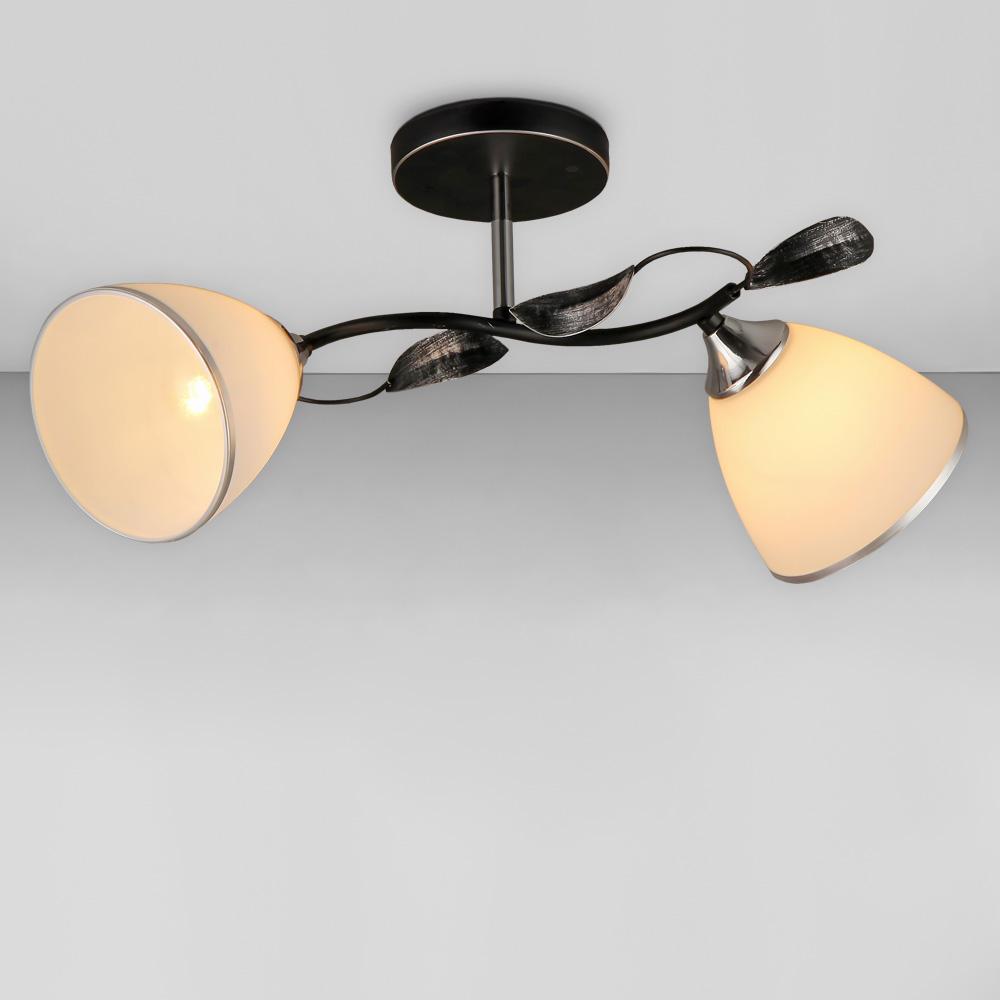 Люстра потолочная Light House SRS-19236/2 плафоны белые с каймой Черный/Хром