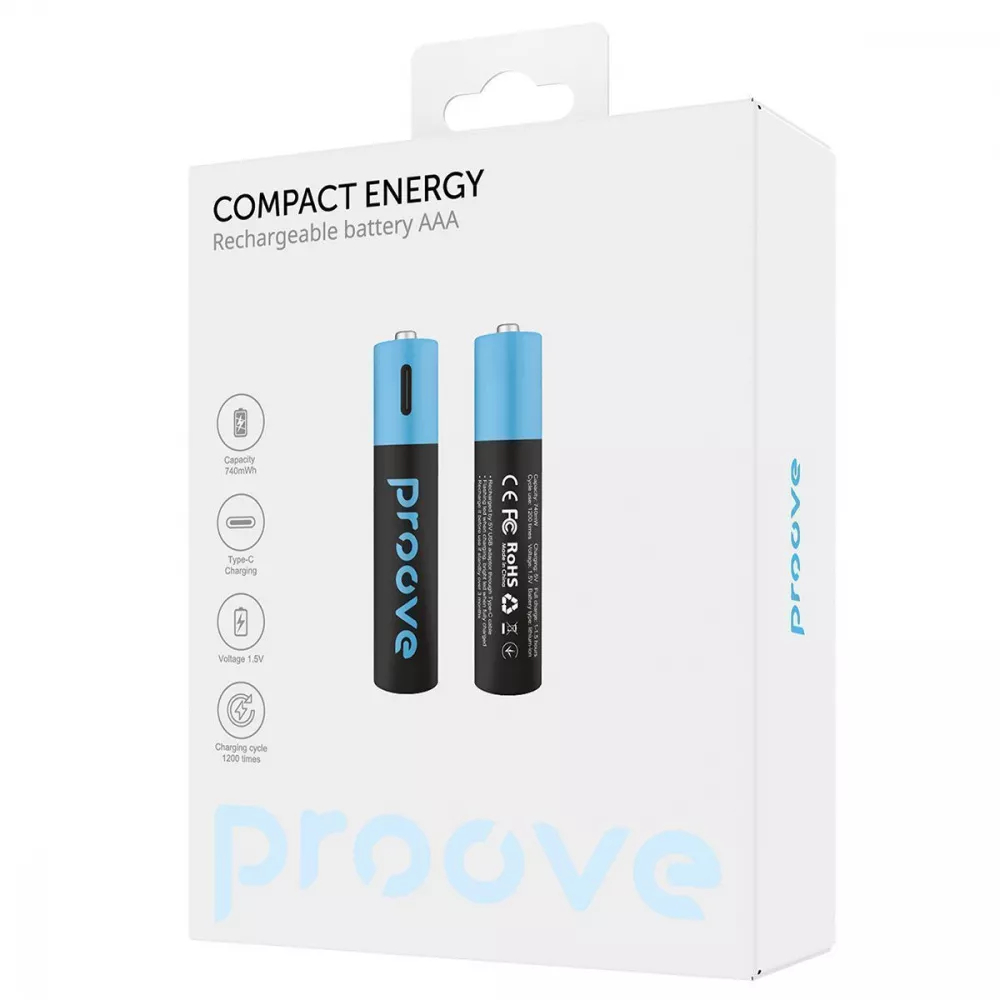 Акумуляторні батарейки Proove Type-C Compact Energy AAA 750mAh 2 pcs Black - фото 2