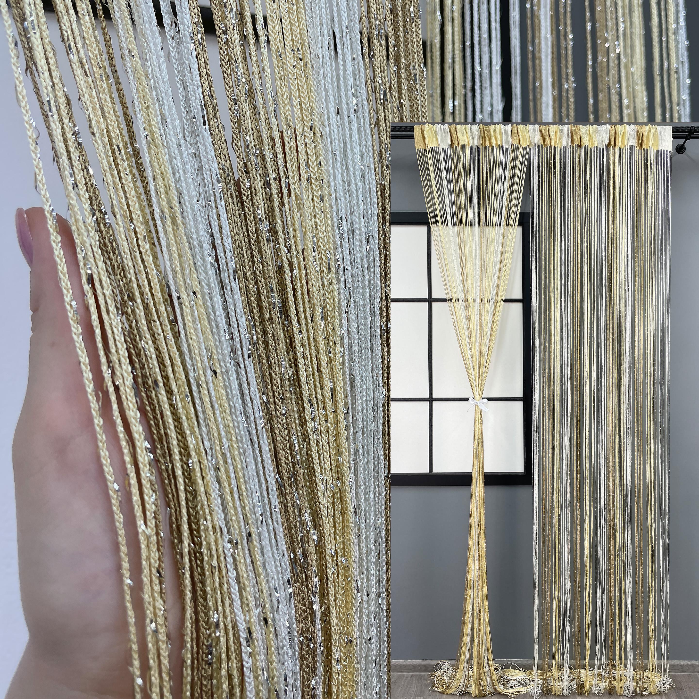 Шторы-нити с люрексом 300х300 см Бежевый с молочным (61-082) - фото 2 Шторы-нити с люрексом 300х300 см Бежевый с молочным (61-082) - фото 2