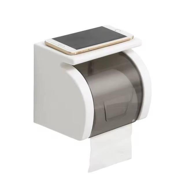 Настінний тримач для туалетного паперу з полицею, білий Настінний тримач для туалетного паперу з полицею, білий