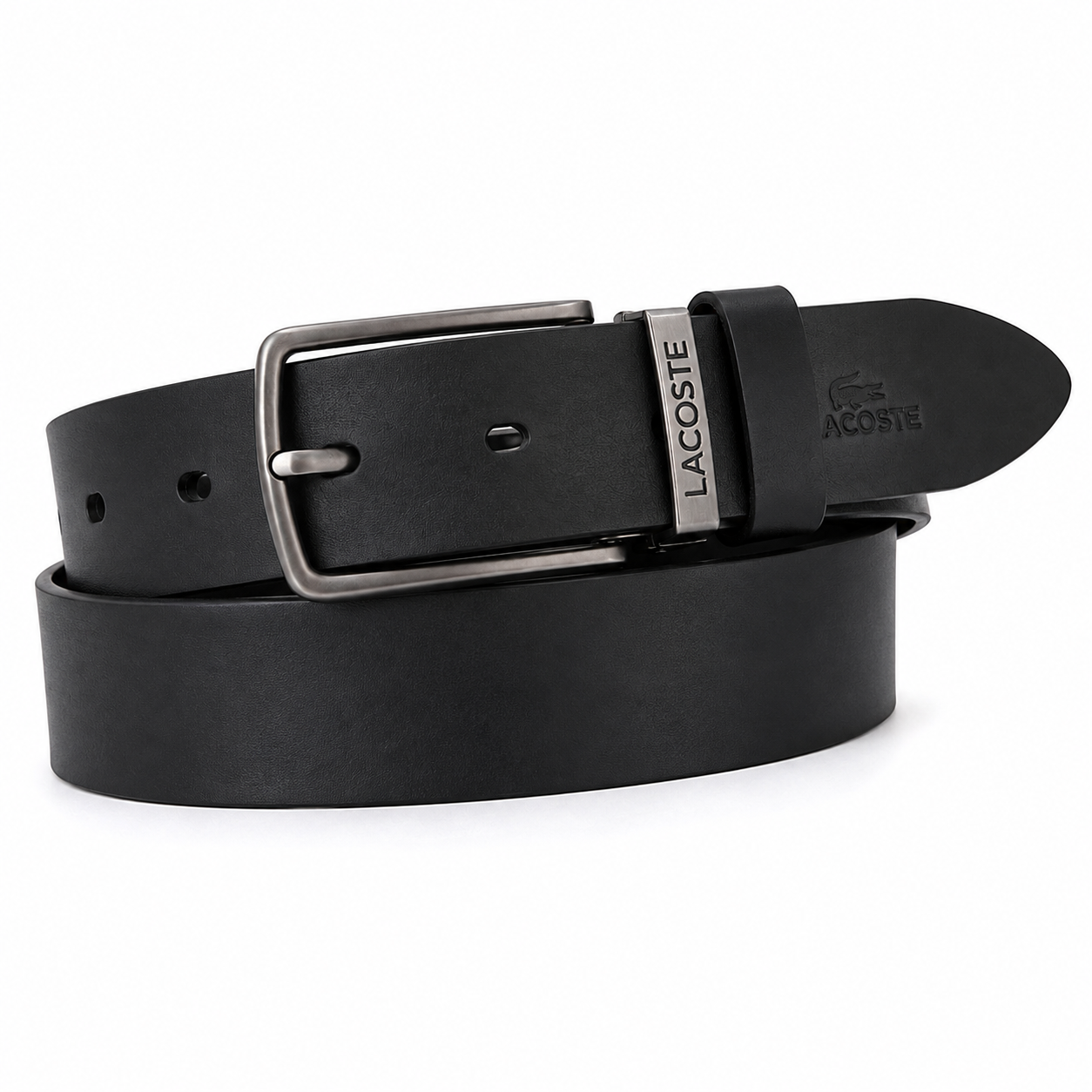 Ремінь чоловічий класичний шкіряний в стилі Lacoste 115 см Чорний (36991598)