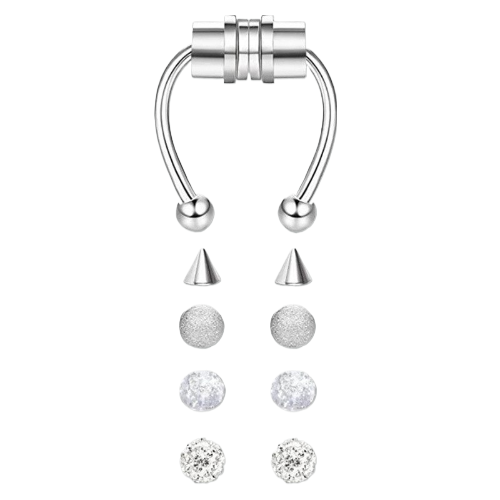Клипса-пирсинг магнитная из нержавеющей стали на магните 5 насадок (R8102)