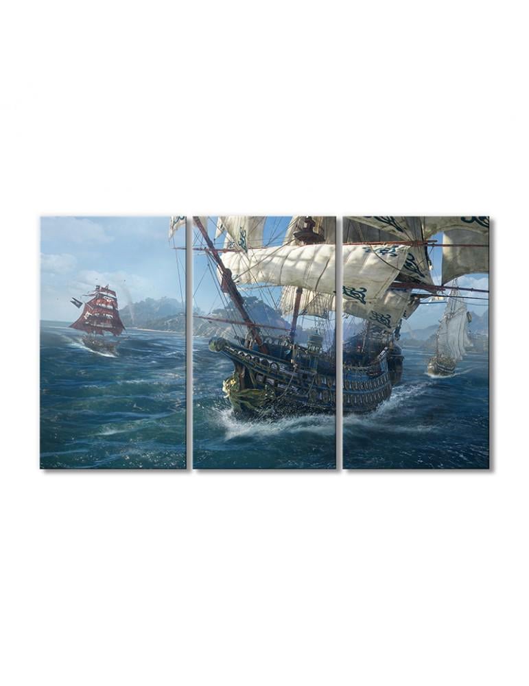 Картина модульная Пиратский корабль в шторм 3 модуля 90x135 см