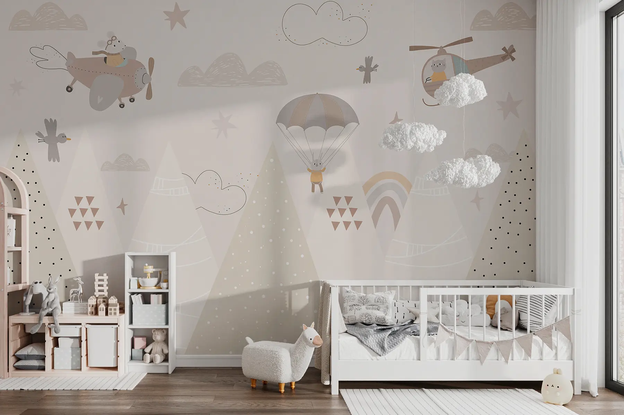 Фотообои флизелиновые Styleo Горы и воздушный транспорт w00414 400х250 см Бежевый