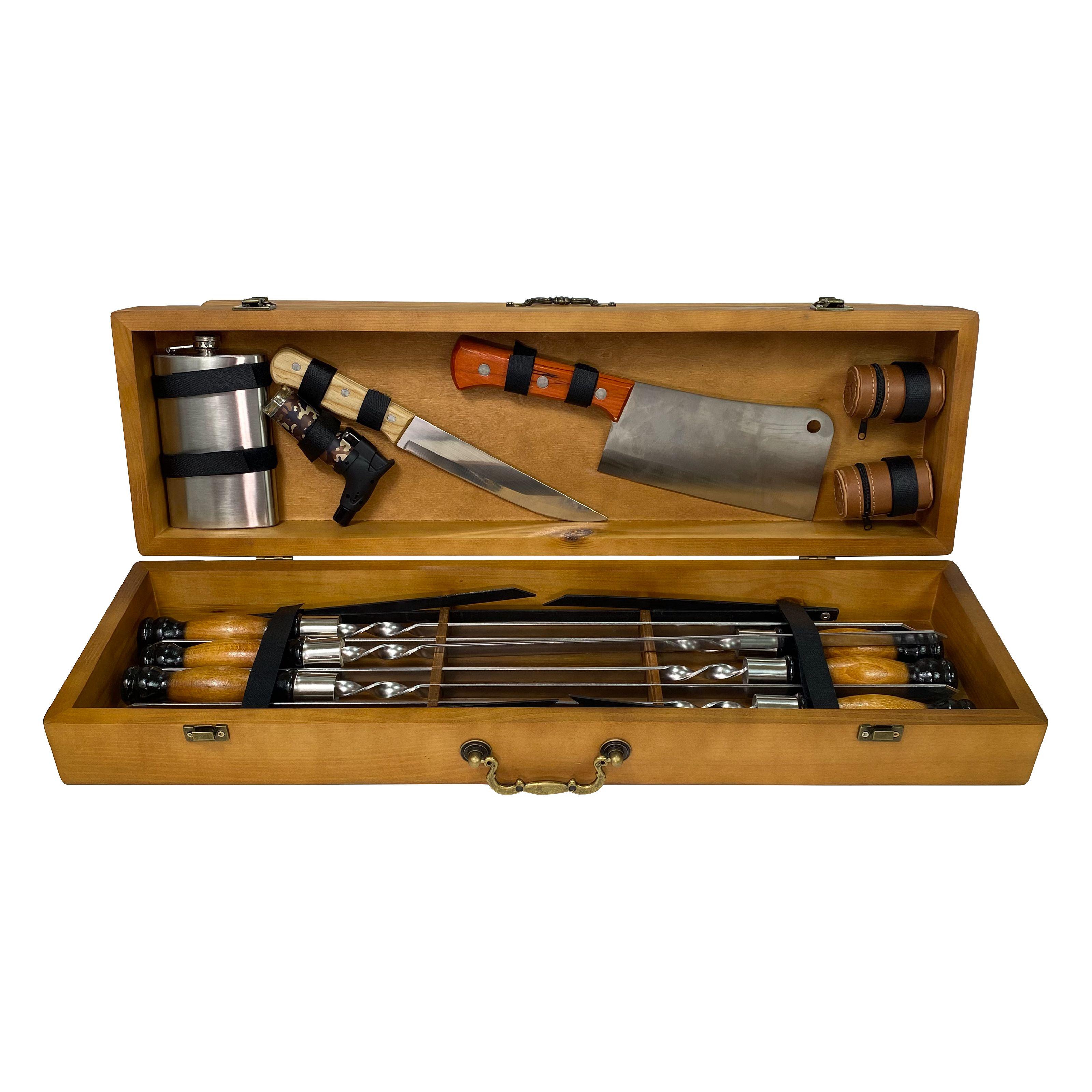 Подарунковий набір шампурів Mzavod Майстер BBQ із нержавіючої сталі в дерев’яному кейсі 720x120x210 мм 20 пр. (136-17-1190210000811) - фото 2