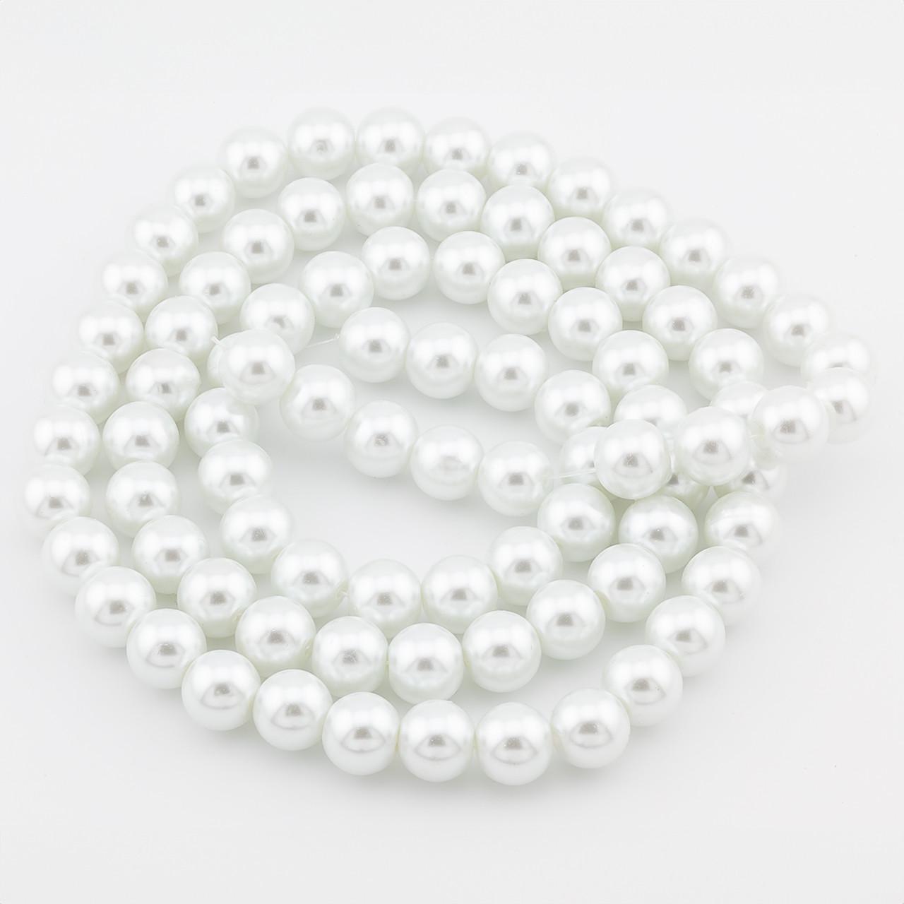 Бусины стеклянные на нитке под жемчуг 10 мм 80 см 90 шт. Белый холодный (БЖ0010ш01)