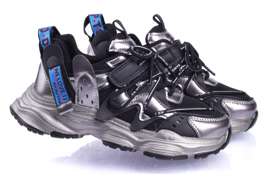 Кроссовки для девочек 10 в сетку р. 33 Черно-серебристый